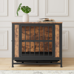 Dog Crate Furniture, Wooden Dog Crate Table, 27.48  Dog Kennel With 2 Sliding Doors And Thick Iron Door Frame, Decorative Pet Crate House For Small Do