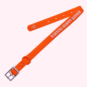 "Warning: Sloppy Kisser" Orange Silicone Collar (size: large)